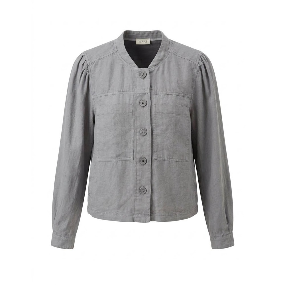 Wrap London Grey 100% Linen Long Sleeve Boxy Shirt Jacket Sz 10 Coastal Boho
